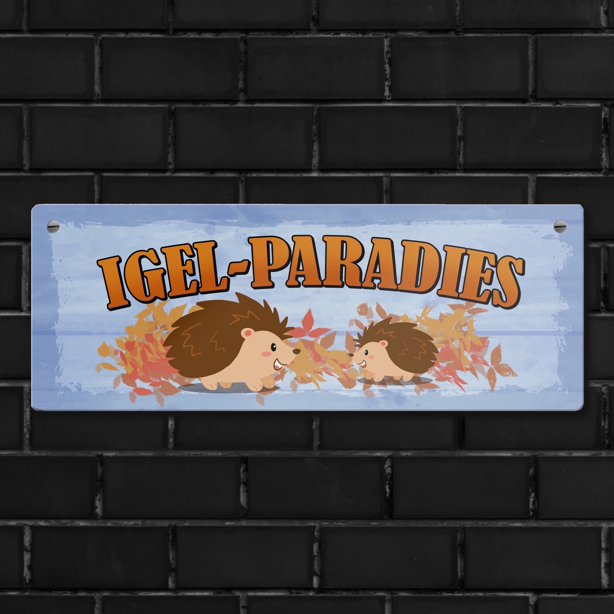 Igel-Paradies Metallschild mit herbstlichem Motiv