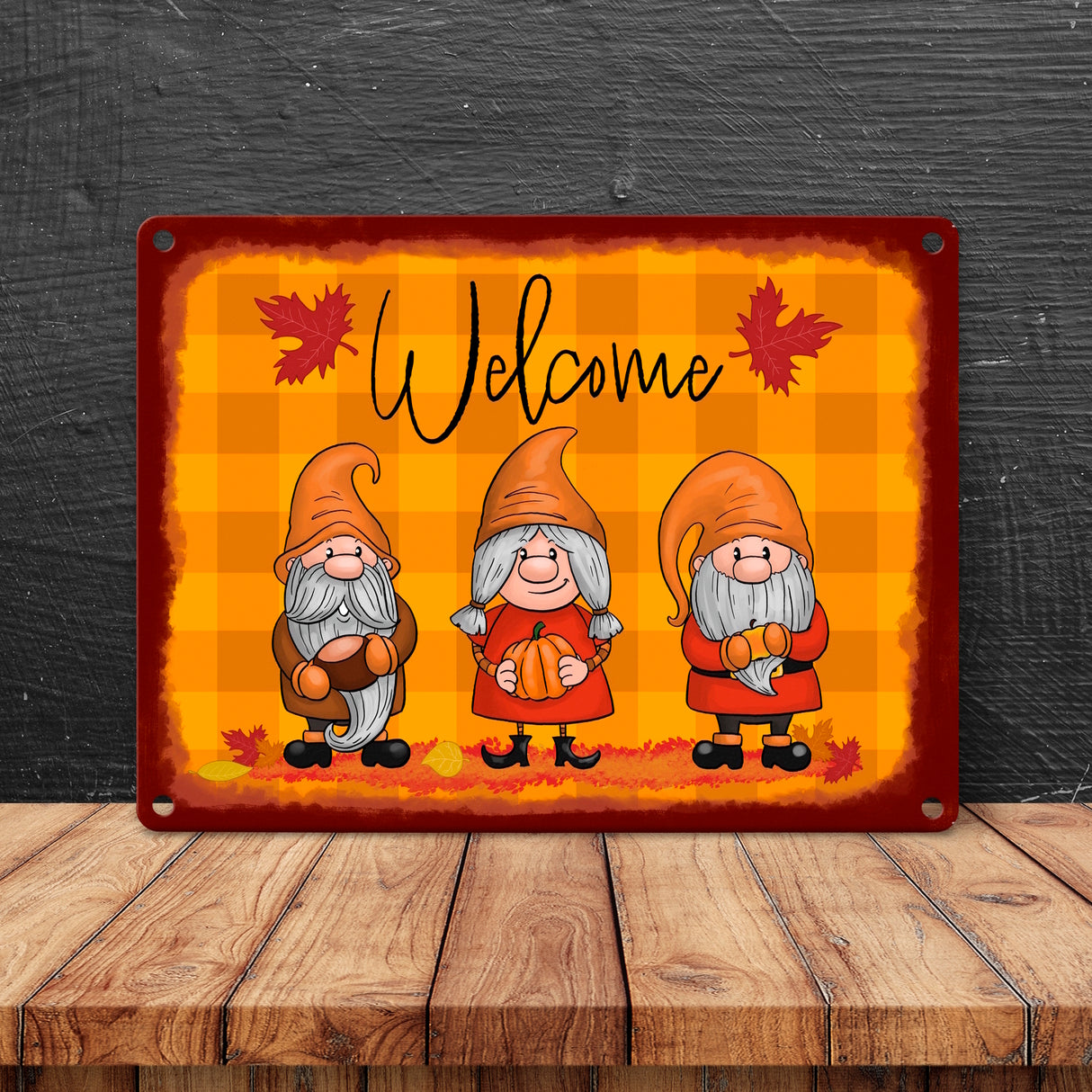 Welcome Wichtel Metallschild in 15x20 cm in herbstlichen Farben