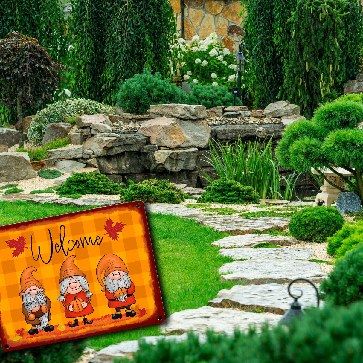 Welcome Wichtel Metallschild in 15x20 cm in herbstlichen Farben