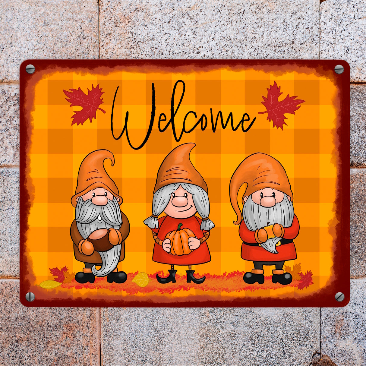 Welcome Wichtel Metallschild in 15x20 cm in herbstlichen Farben