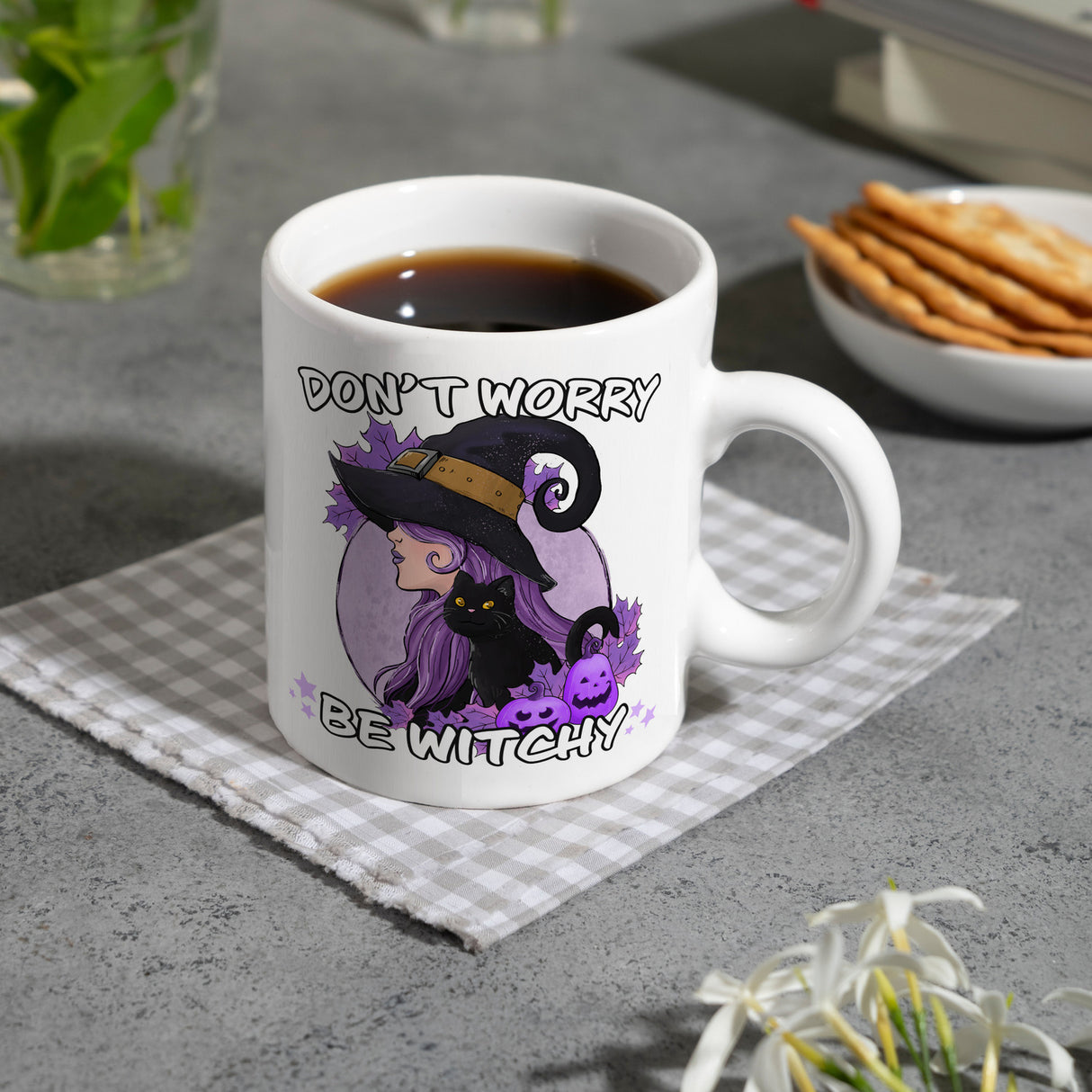 Hexen Kaffeebecher mit Spruch- Don't worry be witchy