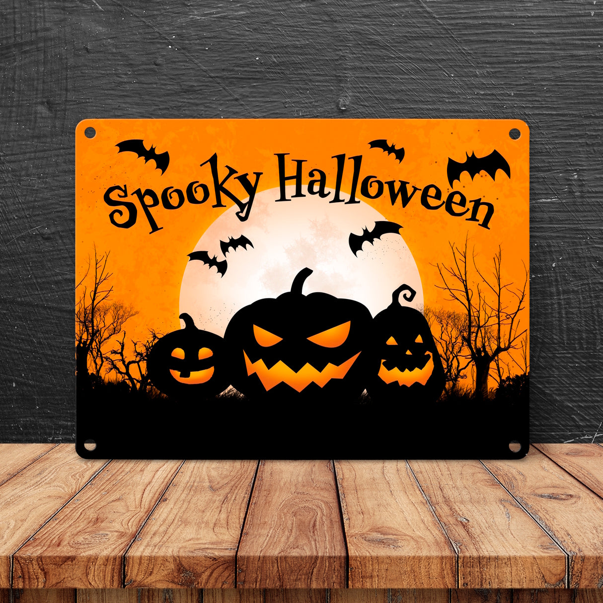 Spooky Halloween Kürbis Fledermaus Metallschild in 15x20 cm