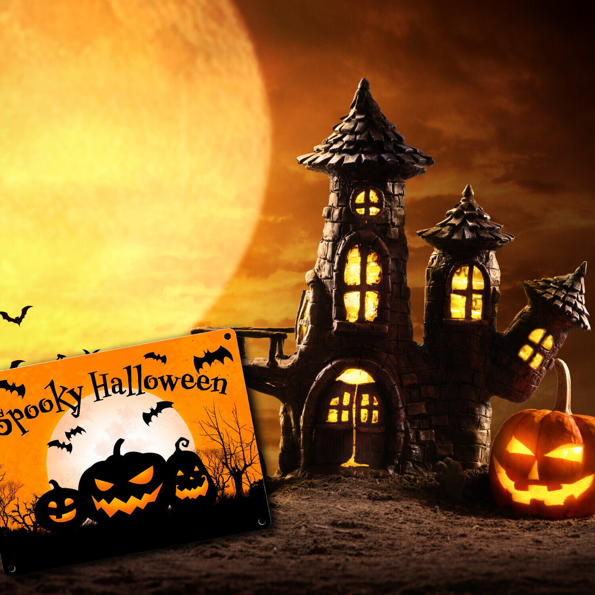 Spooky Halloween Kürbis Fledermaus Metallschild in 15x20 cm