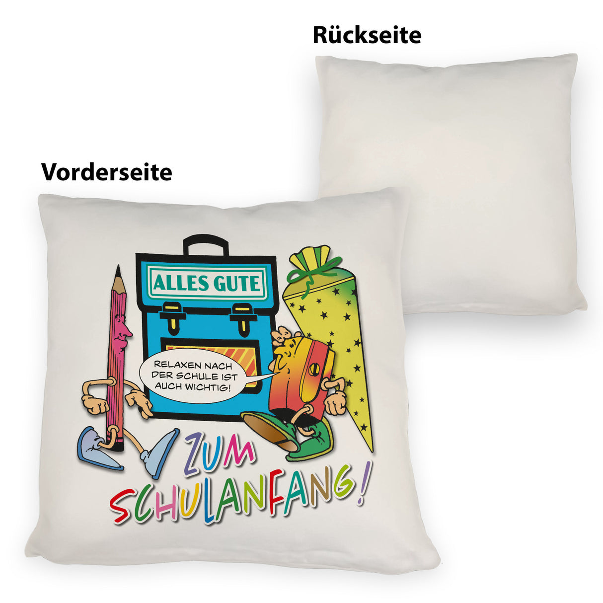 Alles Gute zum Schulanfang Kissen mit lustigen Schulmotiven