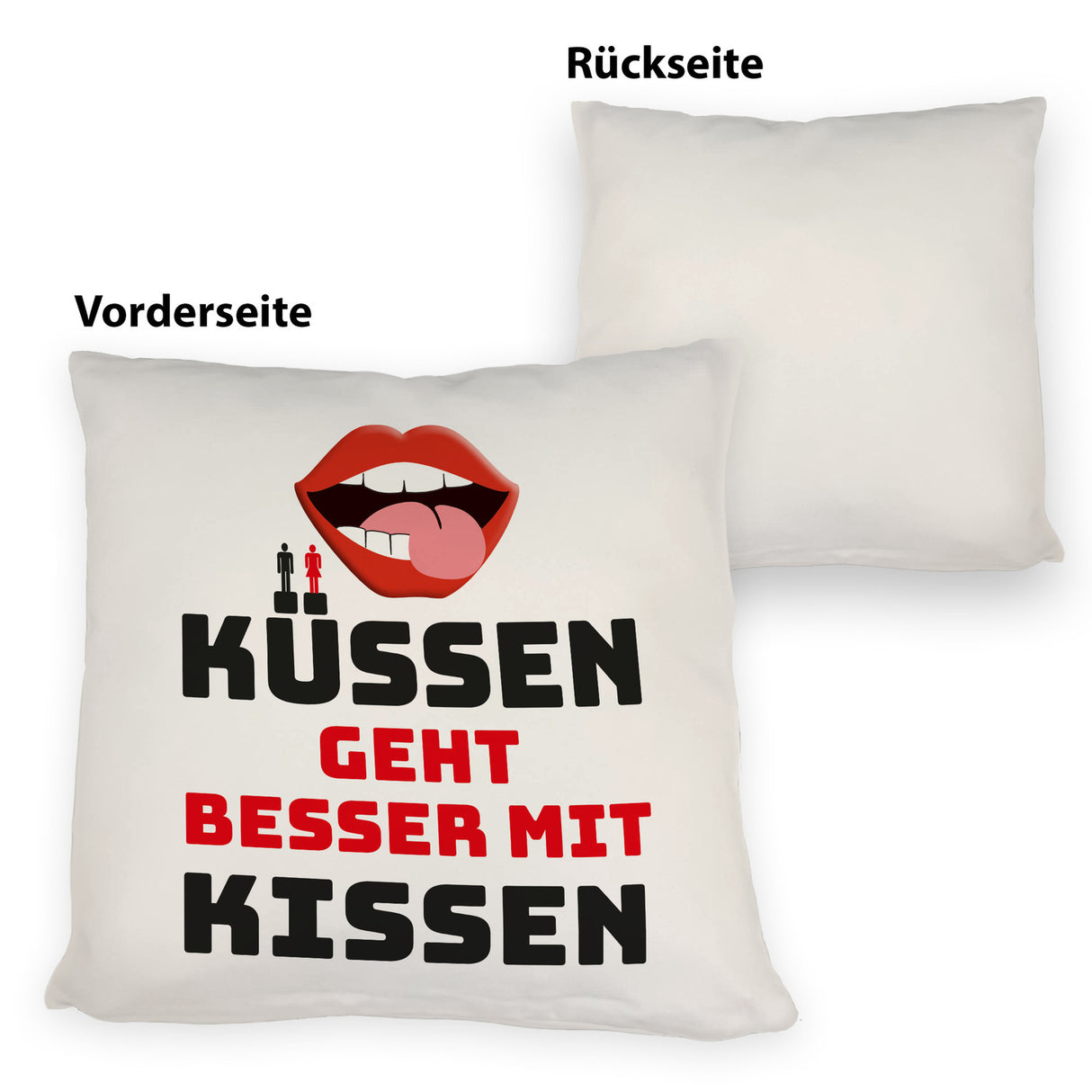 Romantisches Kissen mit Spruch Küssen geht besser mit Kissen