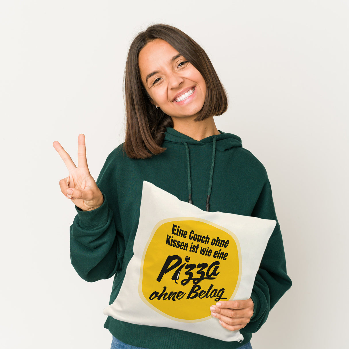 Pizza Kissen mit Spruch Eine Couch ohne Kissen ist wie eine Pizza ohne Belag