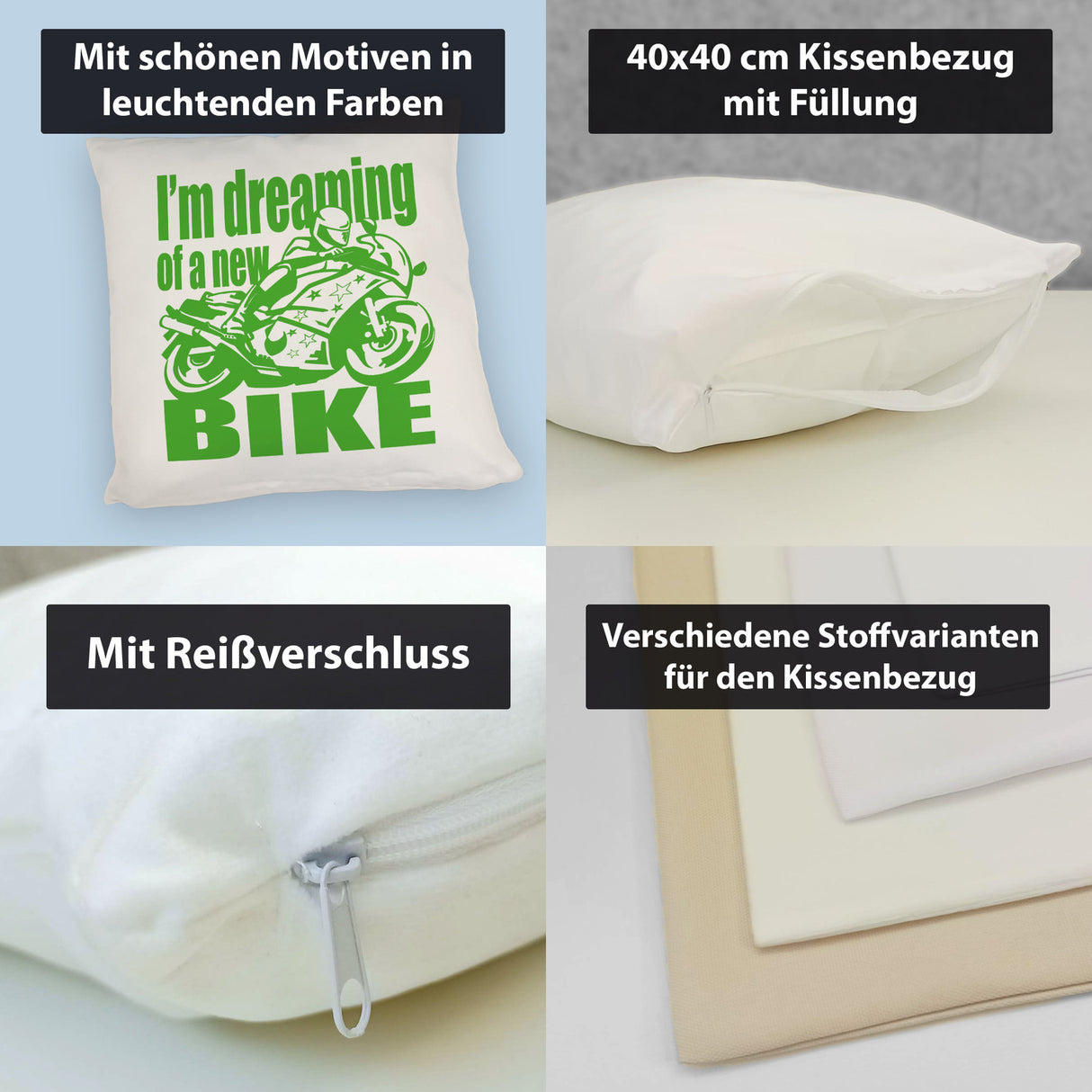 Biker Traum Kissen mit Motorrad und Spruch