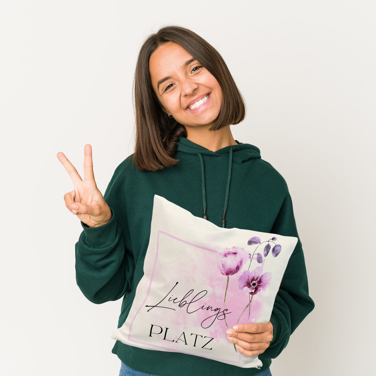 Lieblingsplatz Kissen mit Tulpen Motiv für Freunde zum Geburtstag