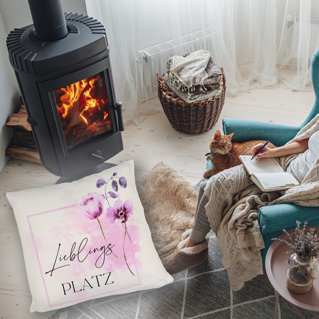 Lieblingsplatz Kissen mit Tulpen Motiv für Freunde zum Geburtstag