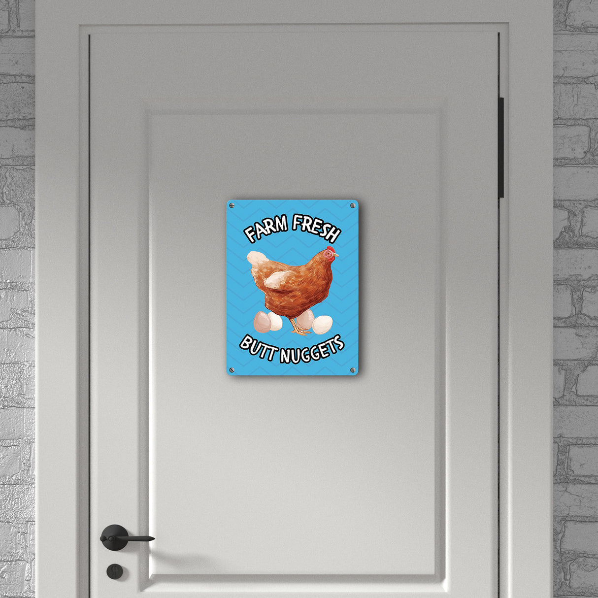 Huhn Metallschild in 15x20 cm mit Spruch Farm fresh Butt Nuggets