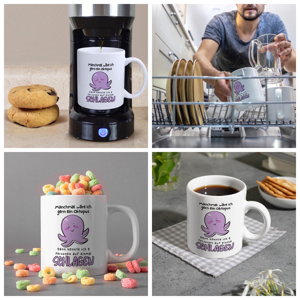 Kraken Kaffeebecher mit Spruch Manchmal wäre ich gern ein Oktopus