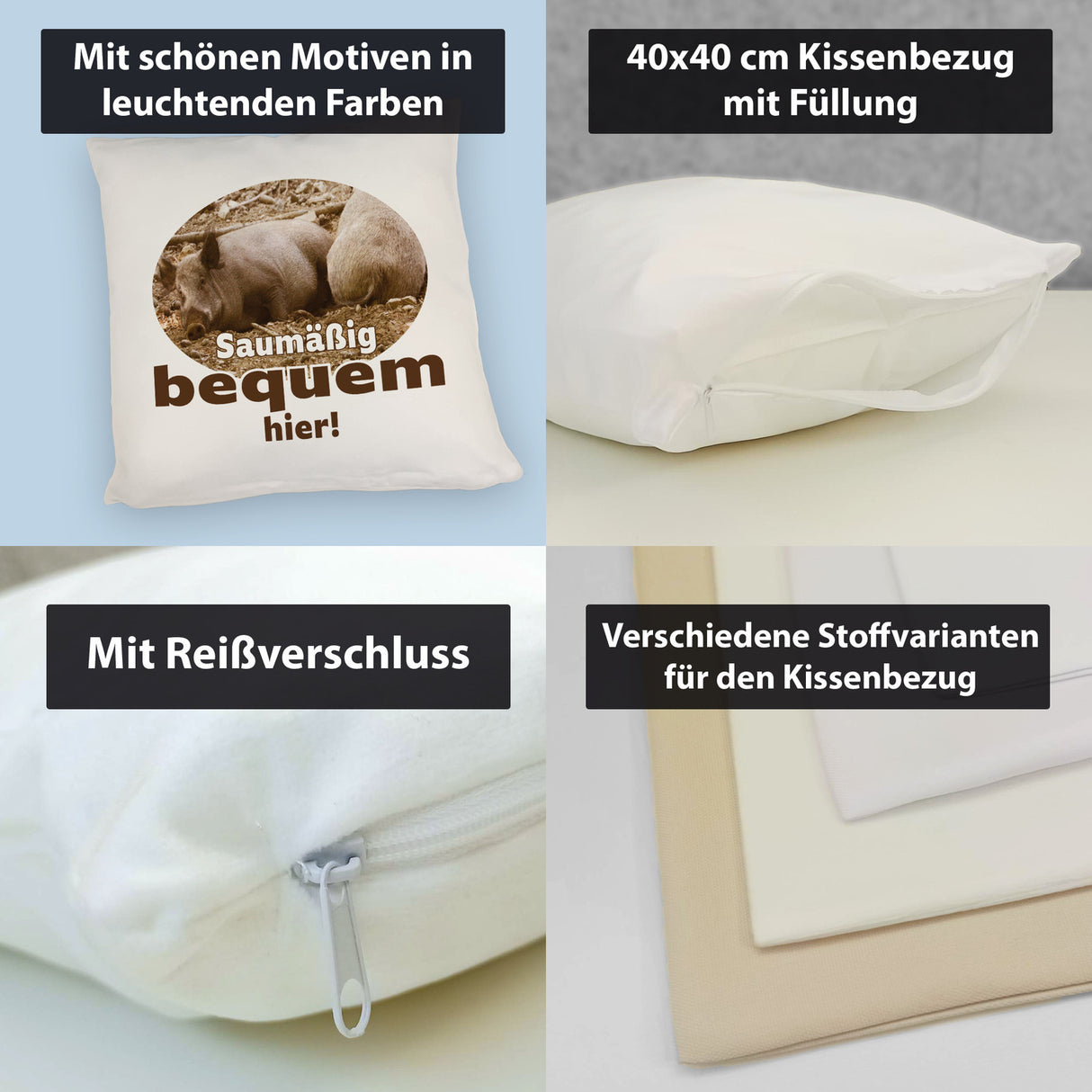 Schwein Kissen mit Spruch Saumäßig bequem hier!