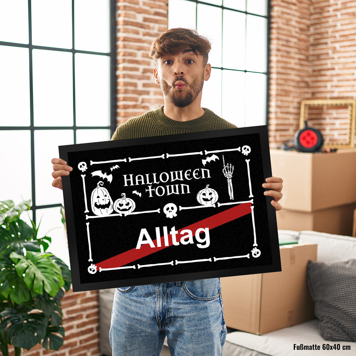 Halloween Town Fußmatte in 35x50 cm mit Straßenschild-Motiv
