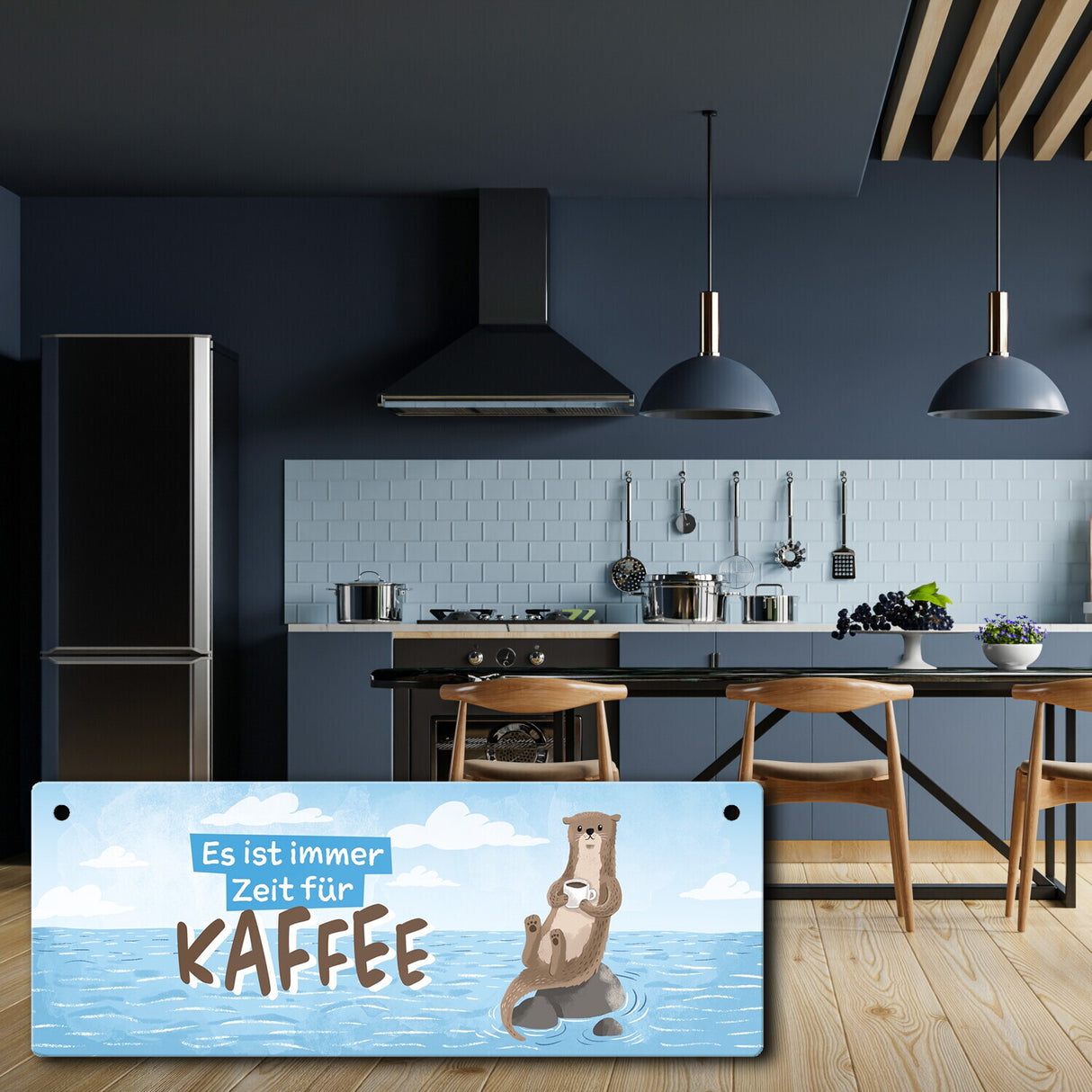 Otter Metallschild mit Spruch Es ist immer Zeit für Kaffee