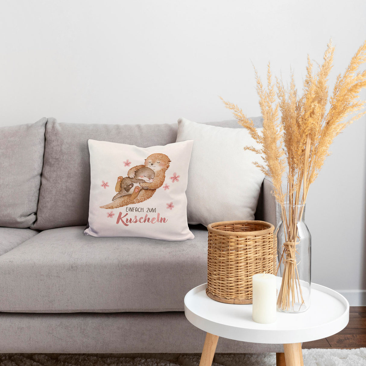 Otter Baby und Mutter Kissen mit Spruch Einfach zum Kuscheln