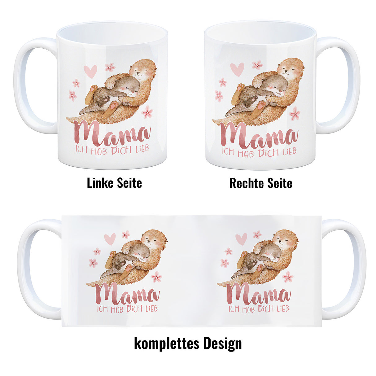 Otter Baby und Mutter Kaffeebecher mit Spruch Mama ich hab dich lieb