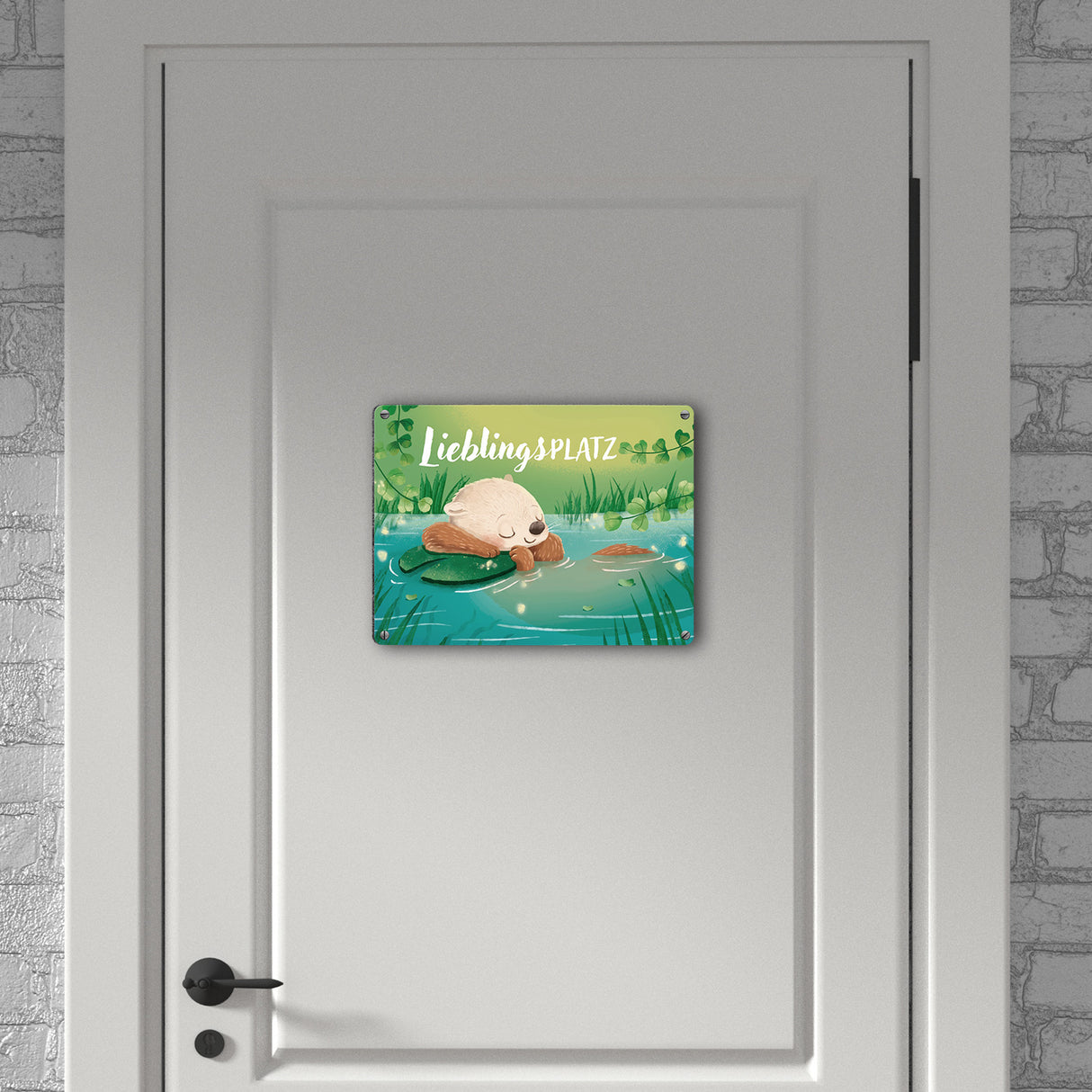 Schlafender Otter Metallschild in 15x20 cm mit Spruch Lieblingsplatz