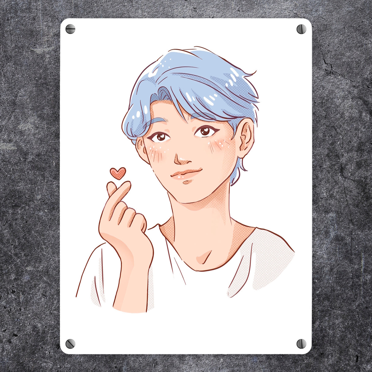 K-Pop Herz Zeichen Metallschild in 15x20 cm mit Manga Charakter in Farbe