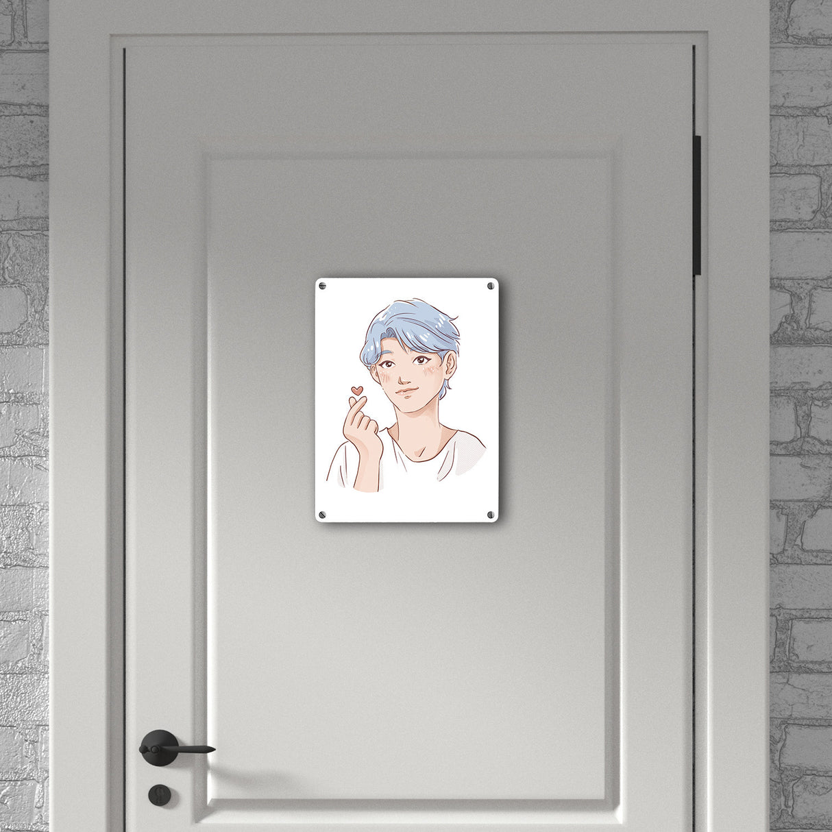 K-Pop Herz Zeichen Metallschild in 15x20 cm mit Manga Charakter in Farbe