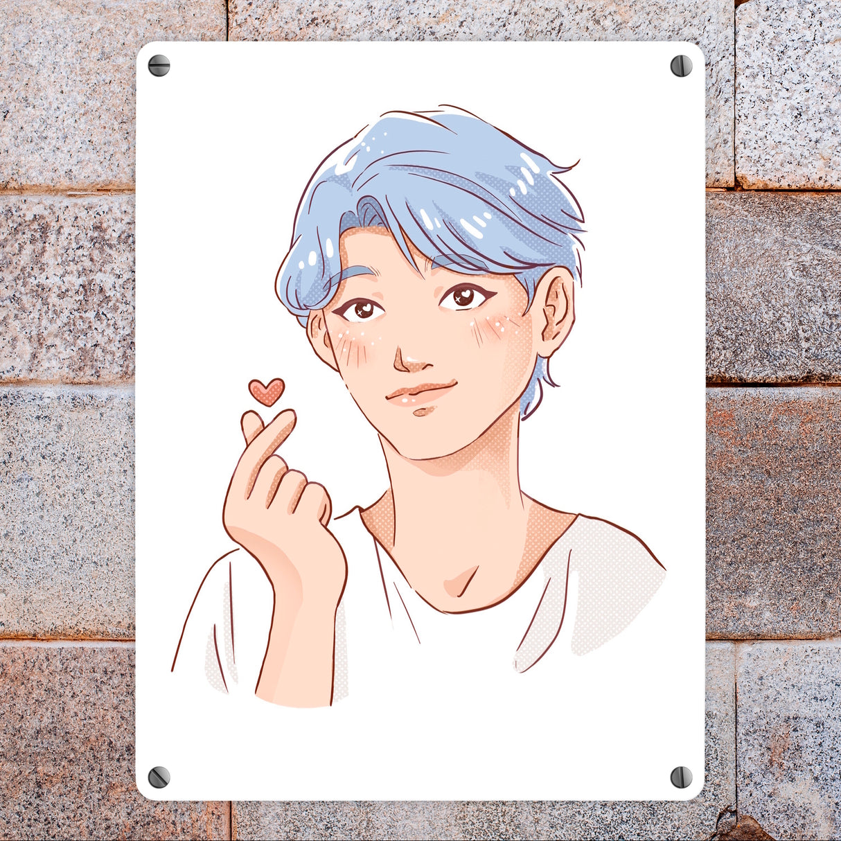 K-Pop Herz Zeichen Metallschild in 15x20 cm mit Manga Charakter in Farbe