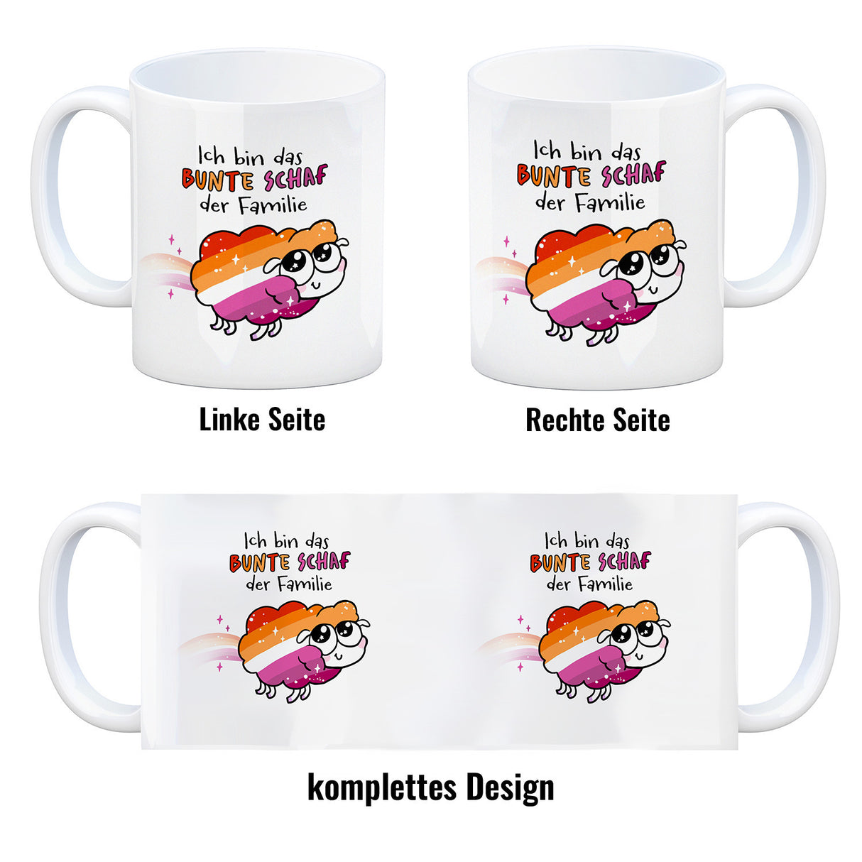 Das bunte Schaf der Familie in Pride-Farben Kaffeebecher mit Spruch