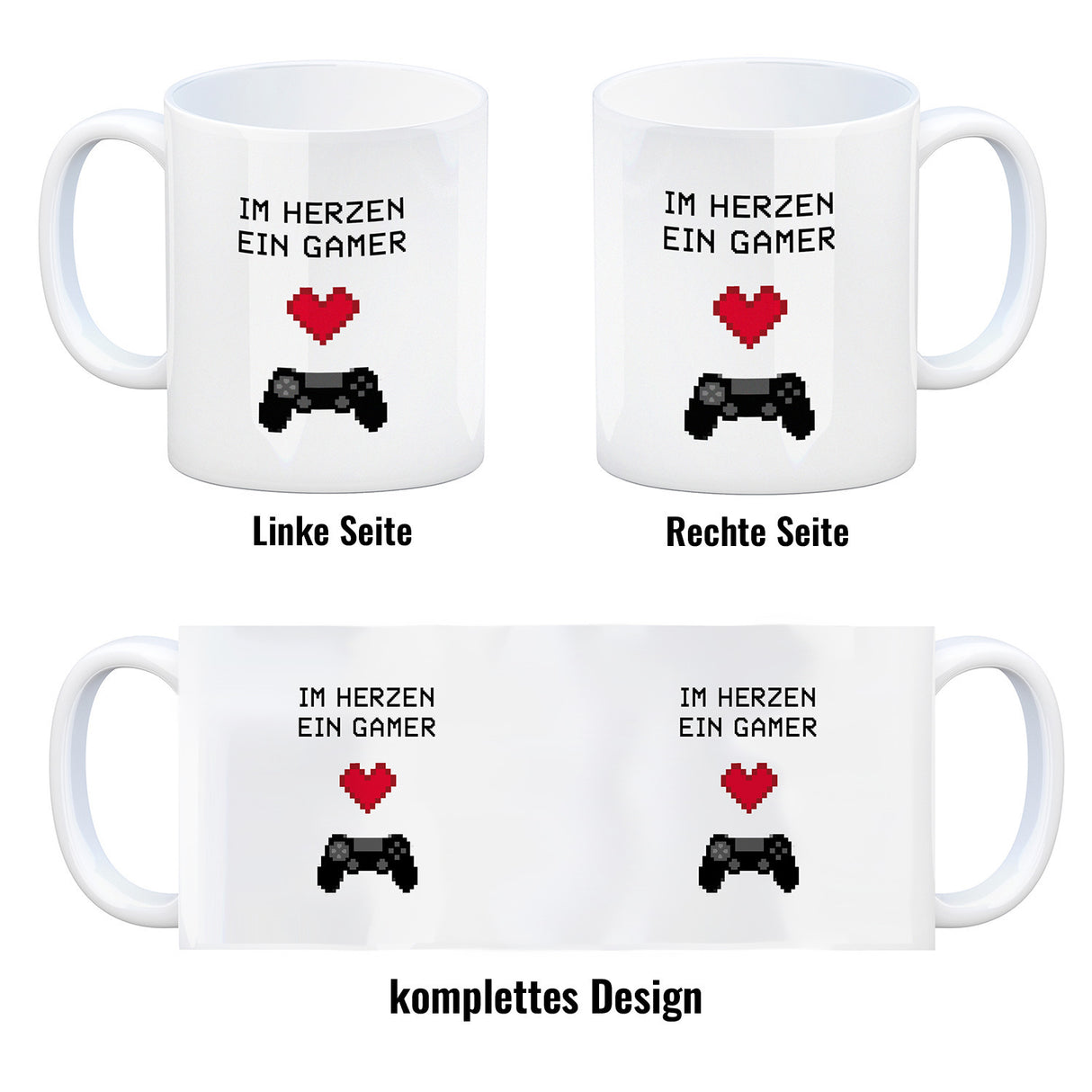 Game Controller Kaffeebecher mit Spruch Im Herzen ein Gamer