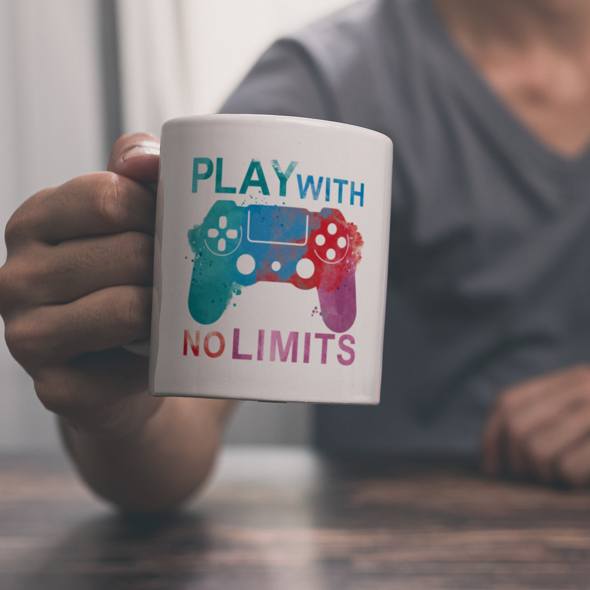 Game Controller Kaffeebecher mit Spruch Play with no limits