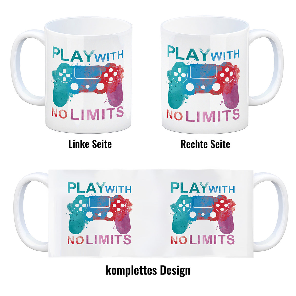 Game Controller Kaffeebecher mit Spruch Play with no limits
