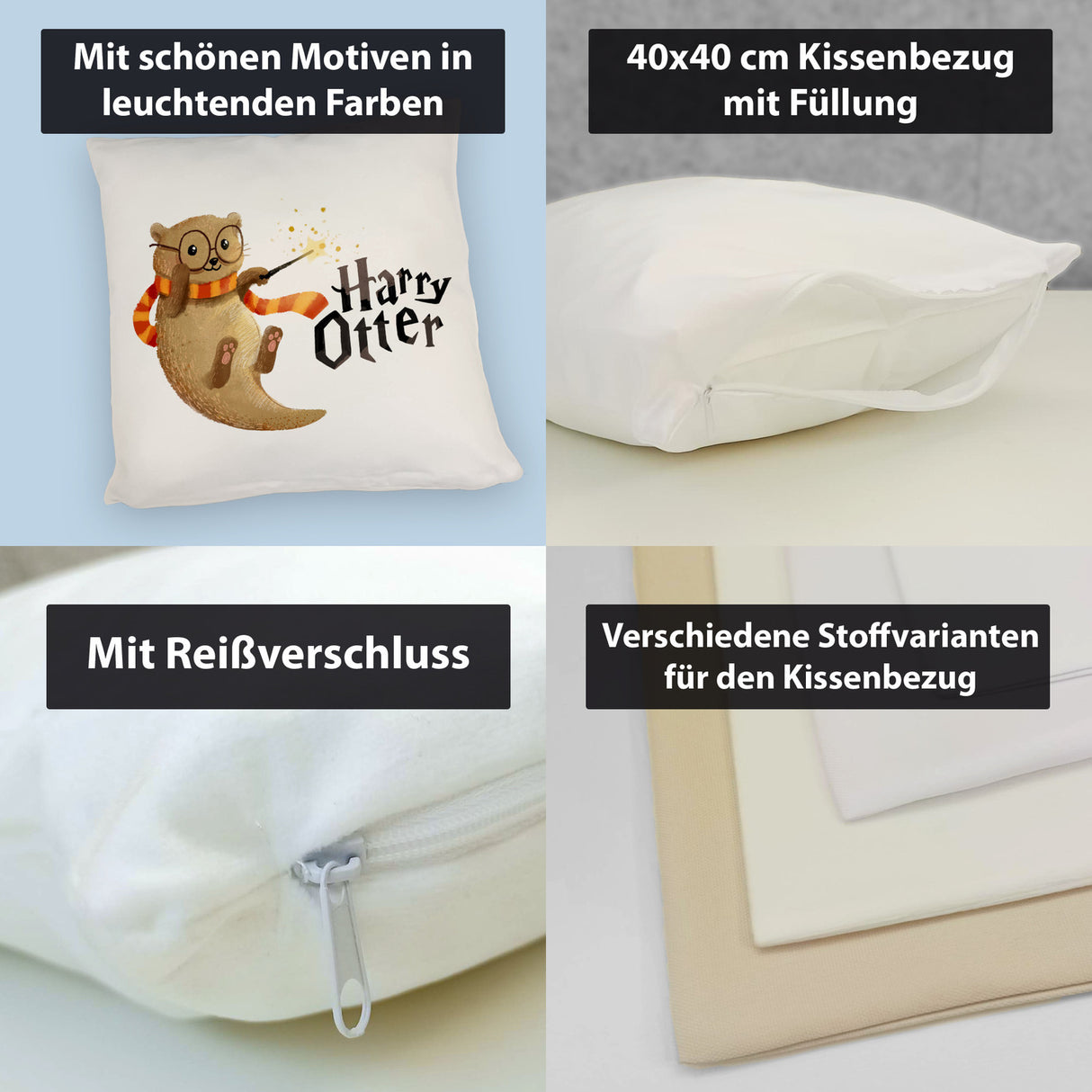 Harry Otter mit Zauberstab Kissen mit Spruch