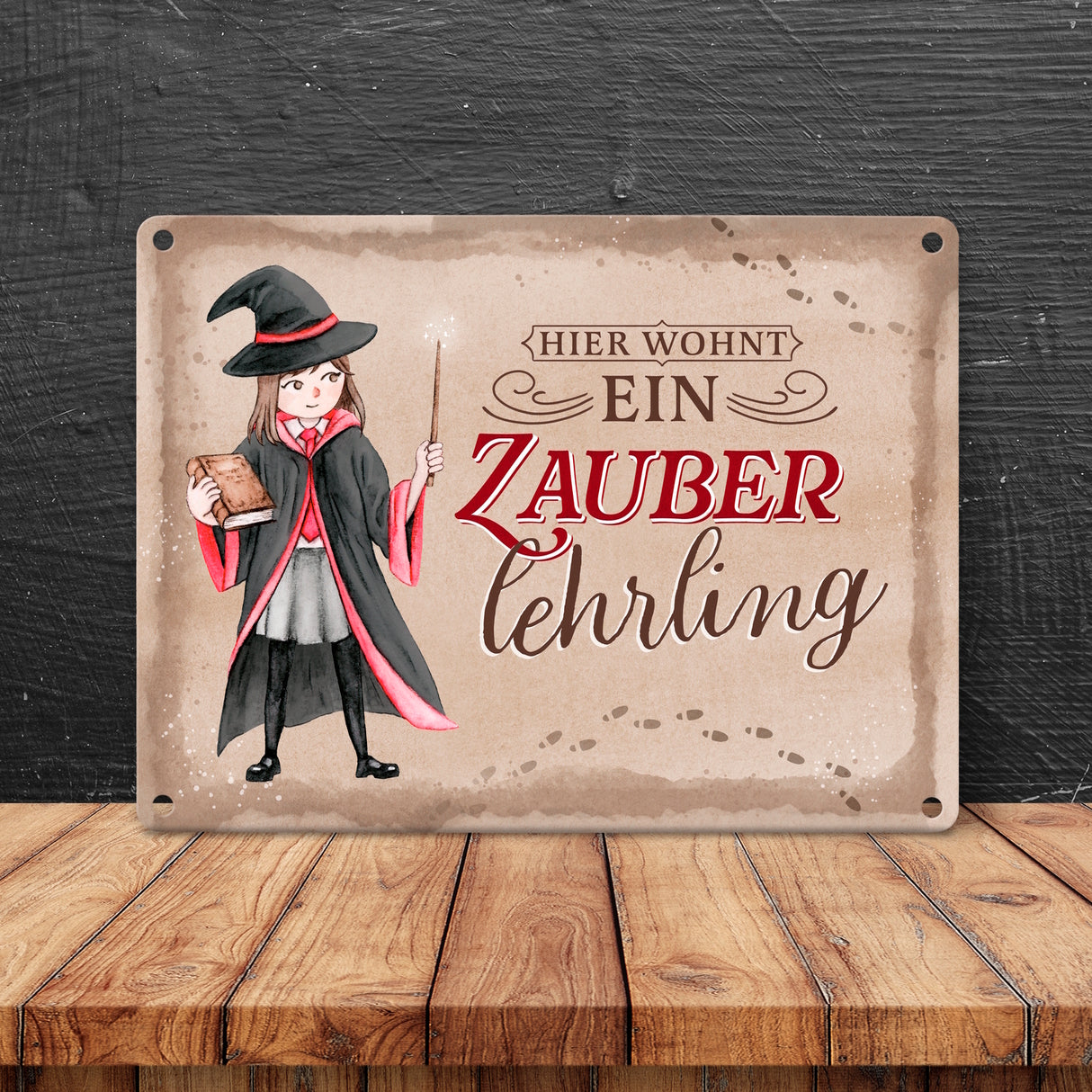 Zauberschülerin Metallschild in 15x20 cm mit Spruch Hier wohnt ein Zauberlehrling