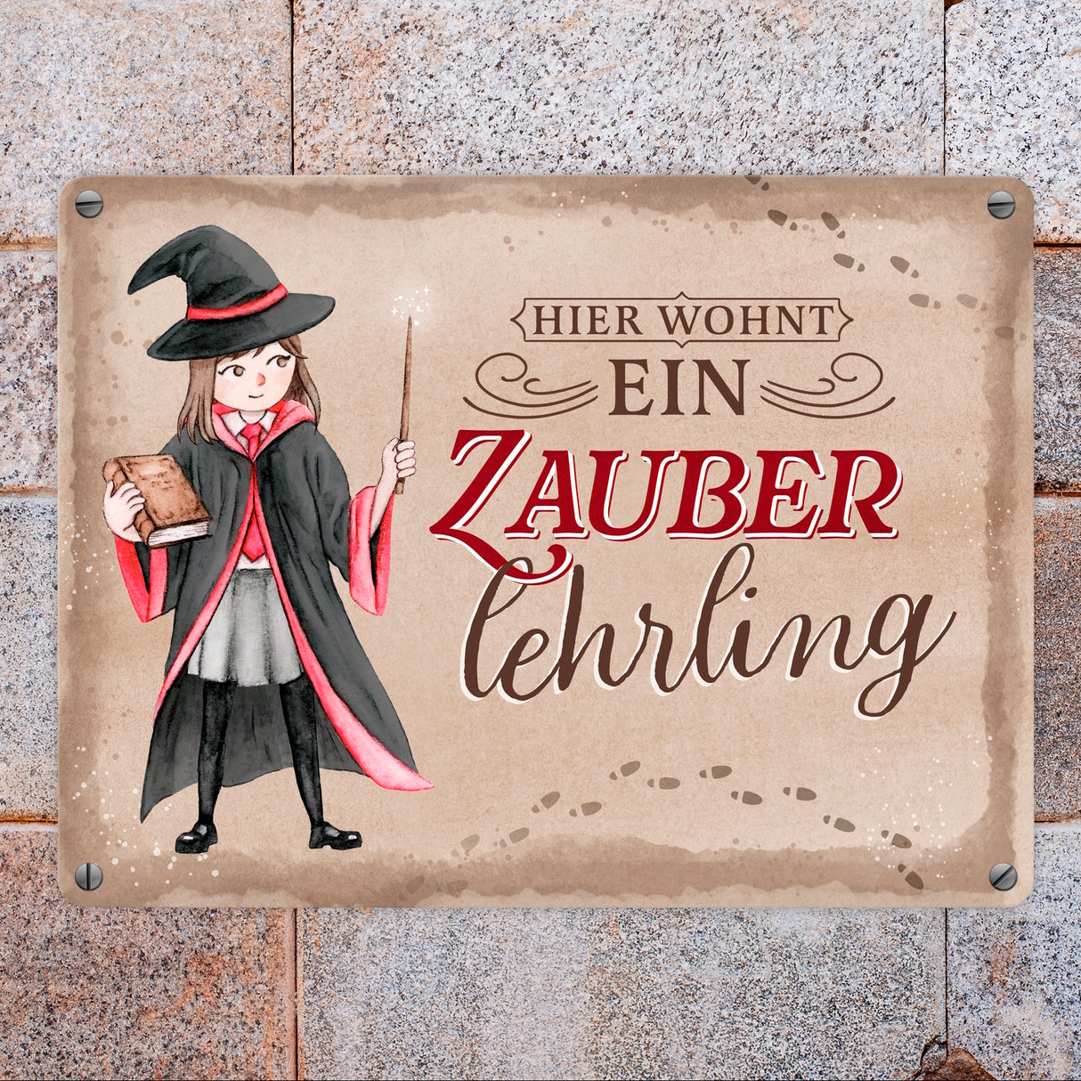Zauberschülerin Metallschild in 15x20 cm mit Spruch Hier wohnt ein Zauberlehrling