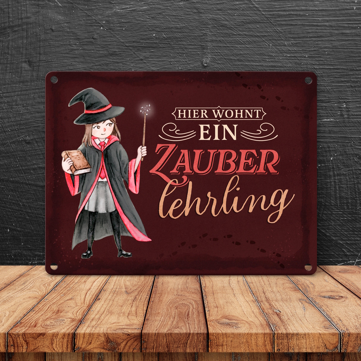 Zauberschülerin Metallschild in 15x20 cm mit dunklem Hintergrund und Spruch