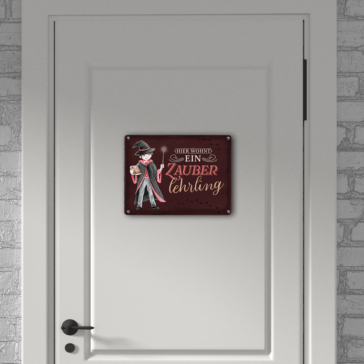 Zauberschüler Metallschild in 15x20 cm mit dunklem Hintergrund und Spruch