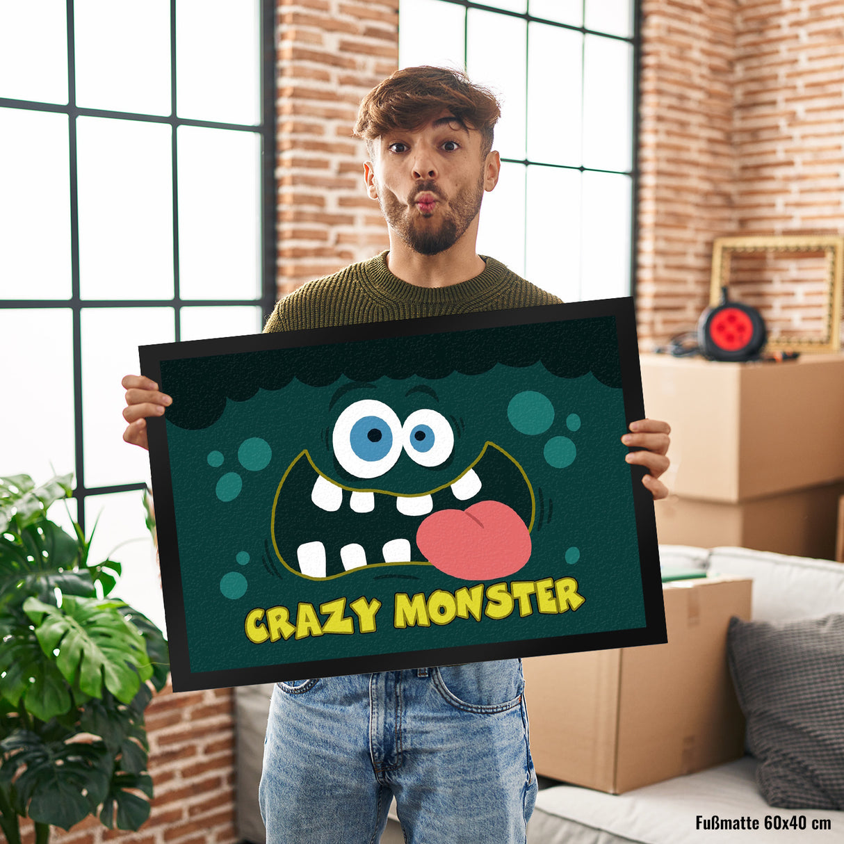Crazy Monster Fußmatte in 35x50 cm mit verrücktem Gesicht