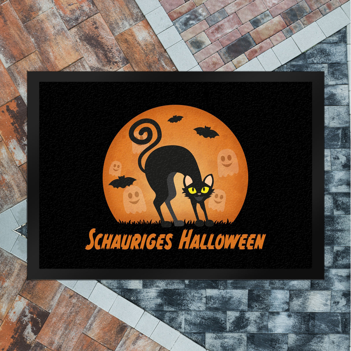 Schauriges Halloween Fußmatte in 35x50 cm mit schwarzer Katze