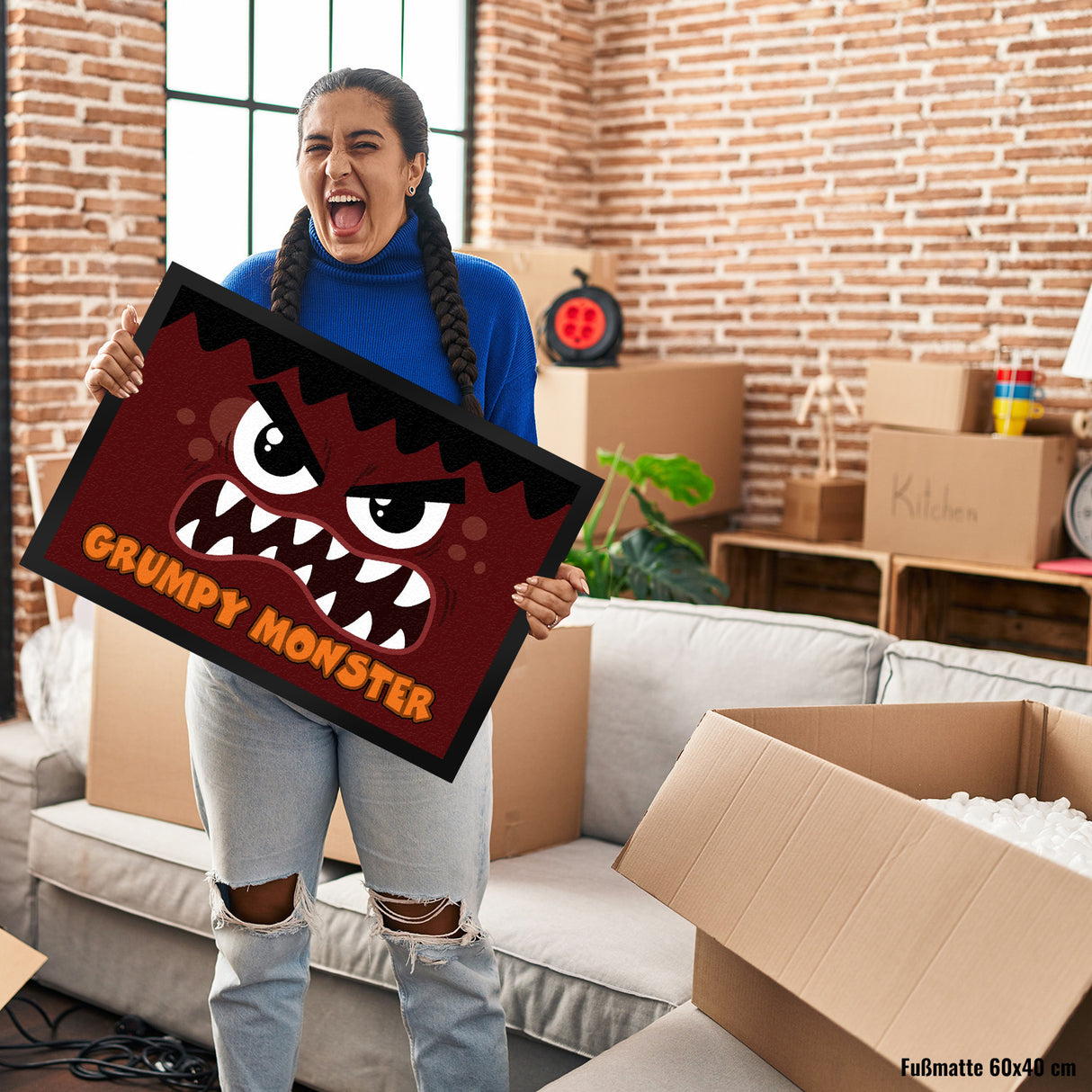 Grumpy Monster Fußmatte in 35x50 cm mit gruseligem Gesicht