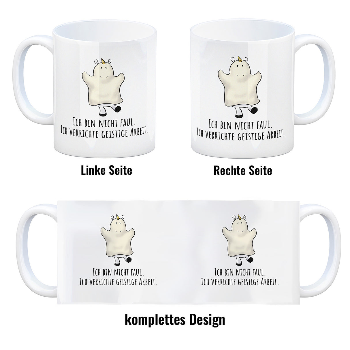 Einhorn-Geist Kaffeebecher mit Spruch Ich bin nicht faul Ich verrichte geistige Arbeit