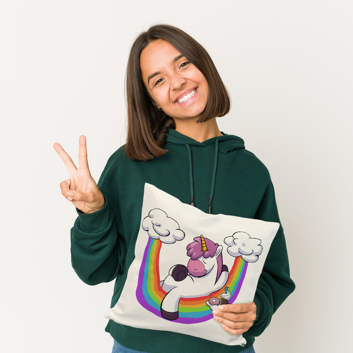 Schlafendes Einhorn Kissen mit Regenbogen