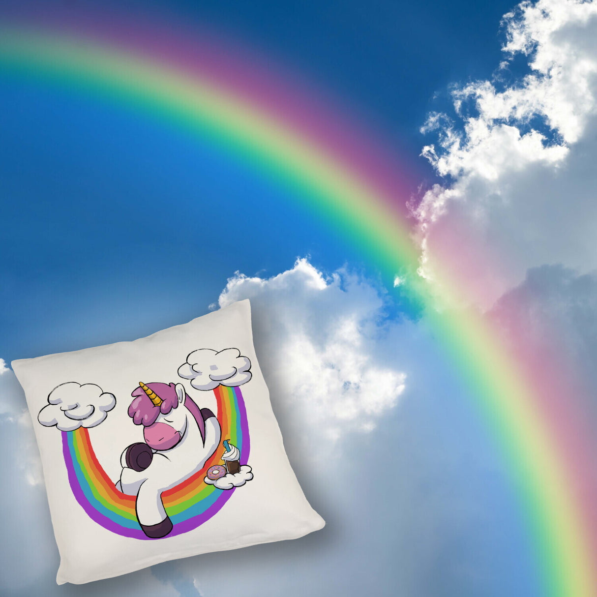 Schlafendes Einhorn Kissen mit Regenbogen