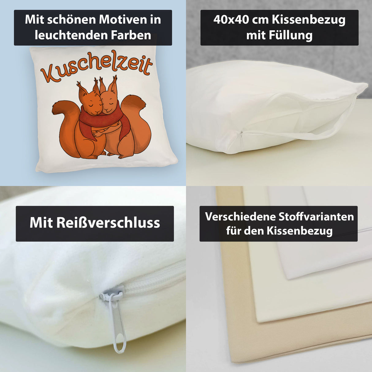 Kuschelzeit Kissen mit niedlichem Eichhörnchenpärchen