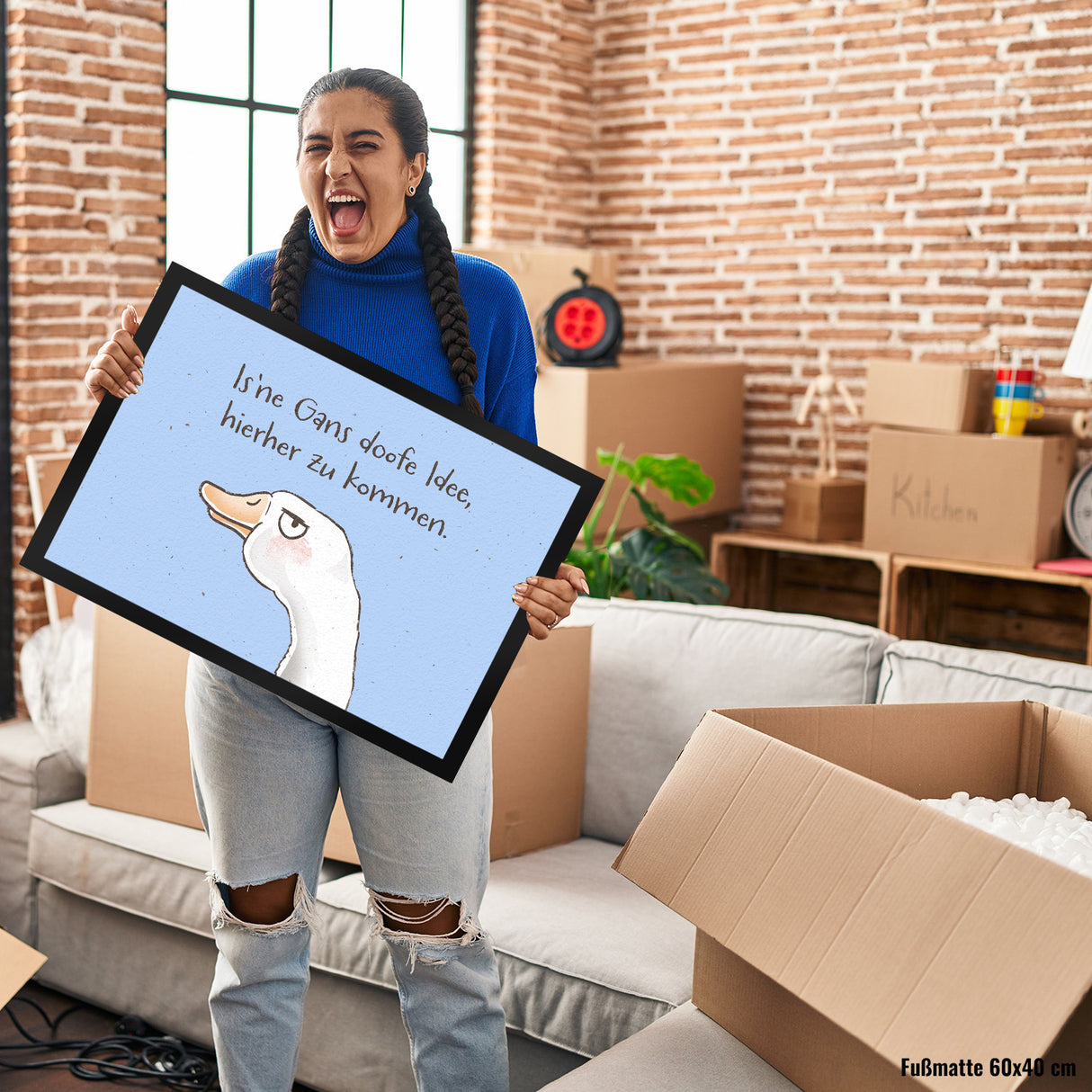 Gilbert die Gans Fußmatte in 35x50 cm mit Spruch Is ne Gans doofe Idee hierher zu kommen