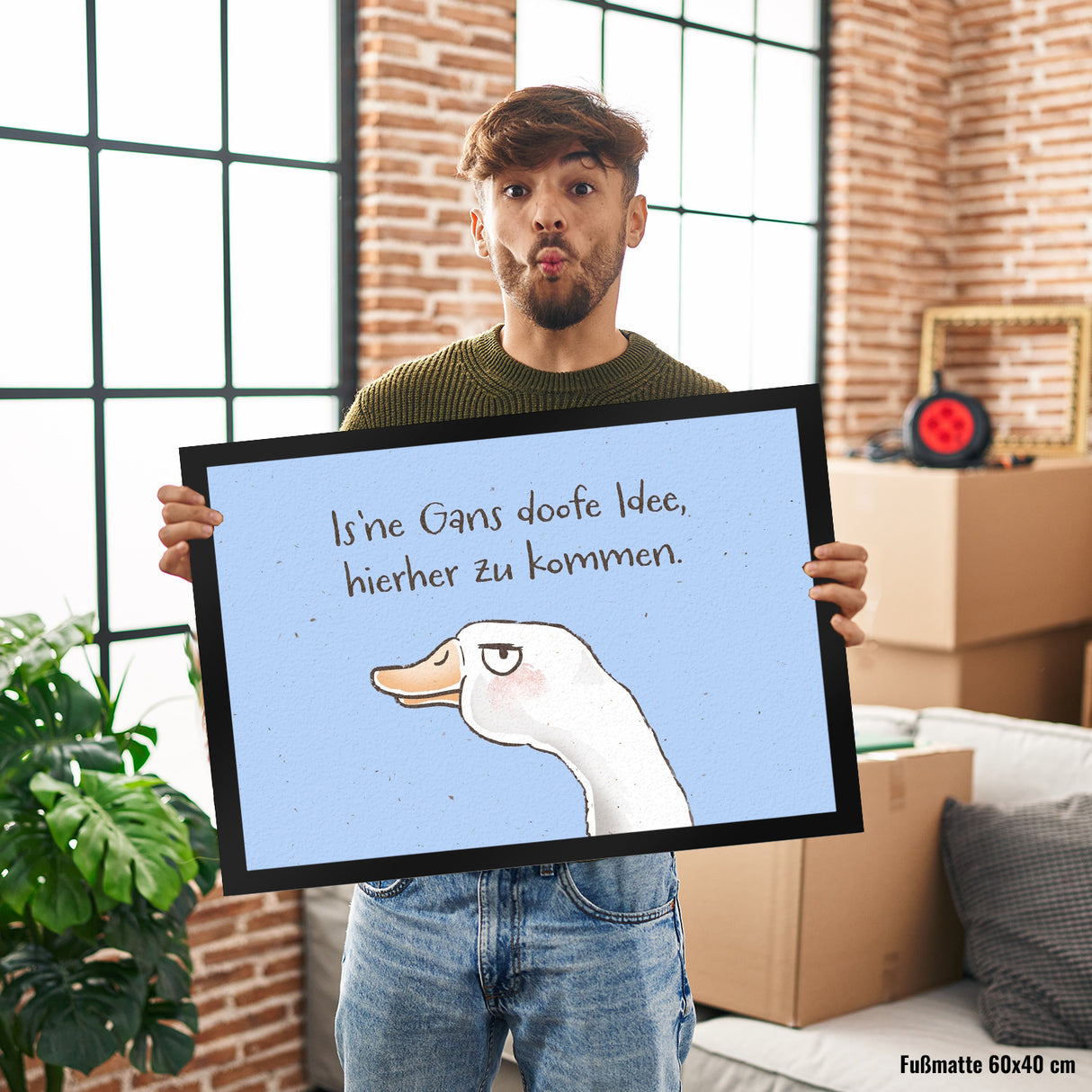Gilbert die Gans Fußmatte in 35x50 cm mit Spruch Is ne Gans doofe Idee hierher zu kommen