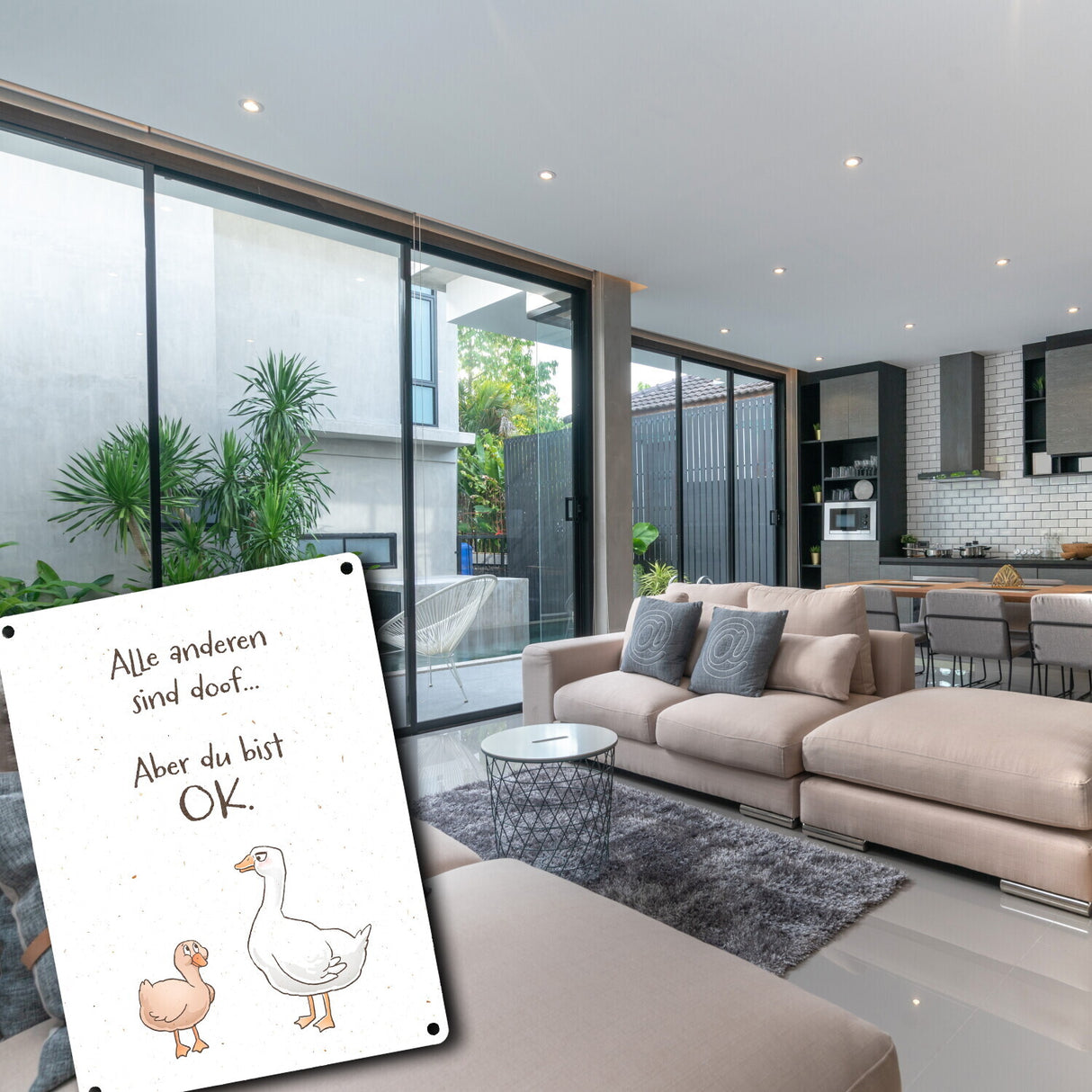 Gilbert die Gans Metallschild in 15x20 cm mit Spruch Alle sind doof Aber du bist ok