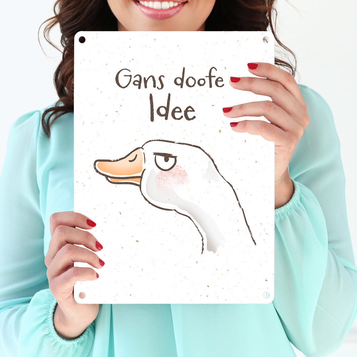 Gilbert die Gans Metallschild in 15x20 cm mit Spruch Gans doofe Idee