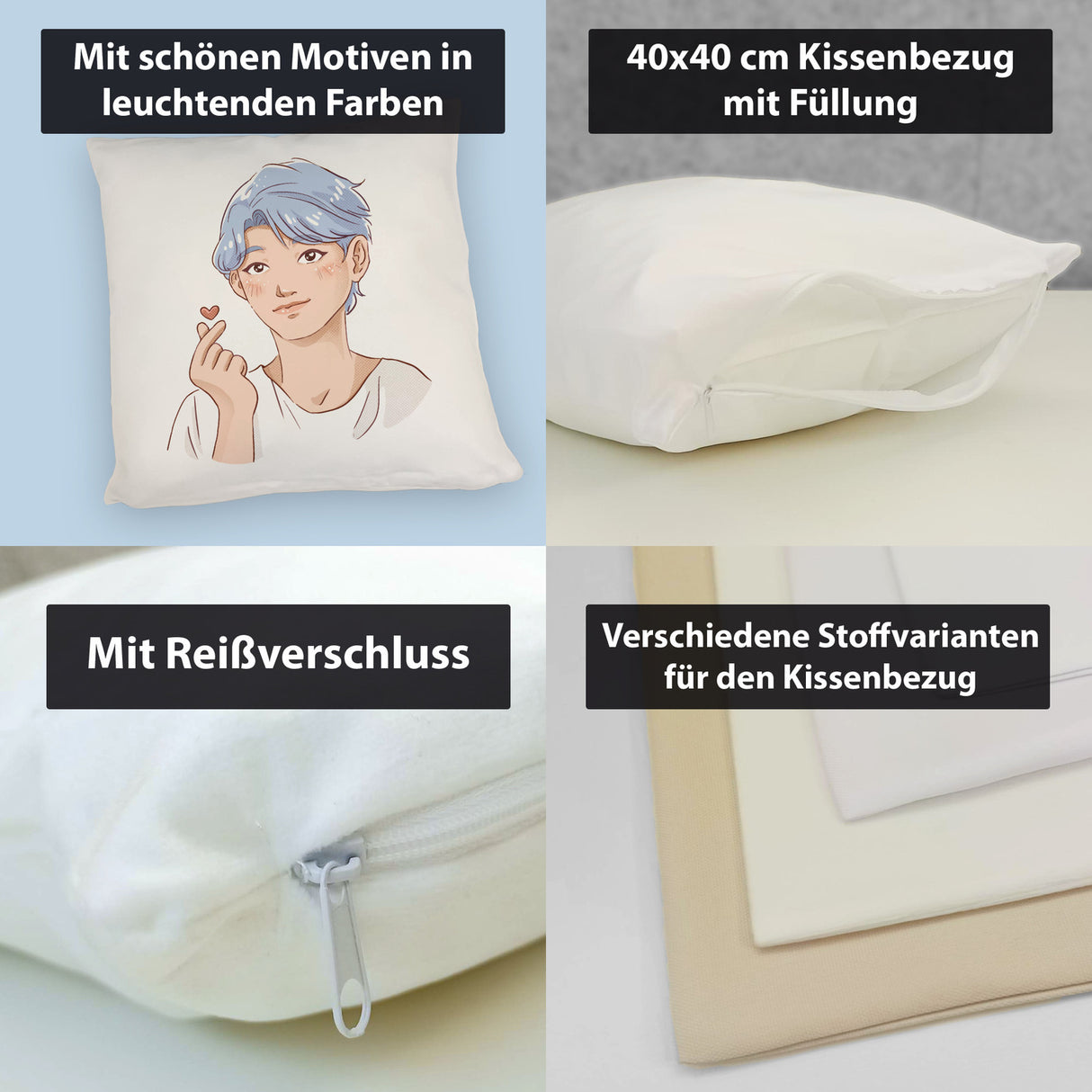 K-Pop Kissen mit Manga Charakter in Farbe