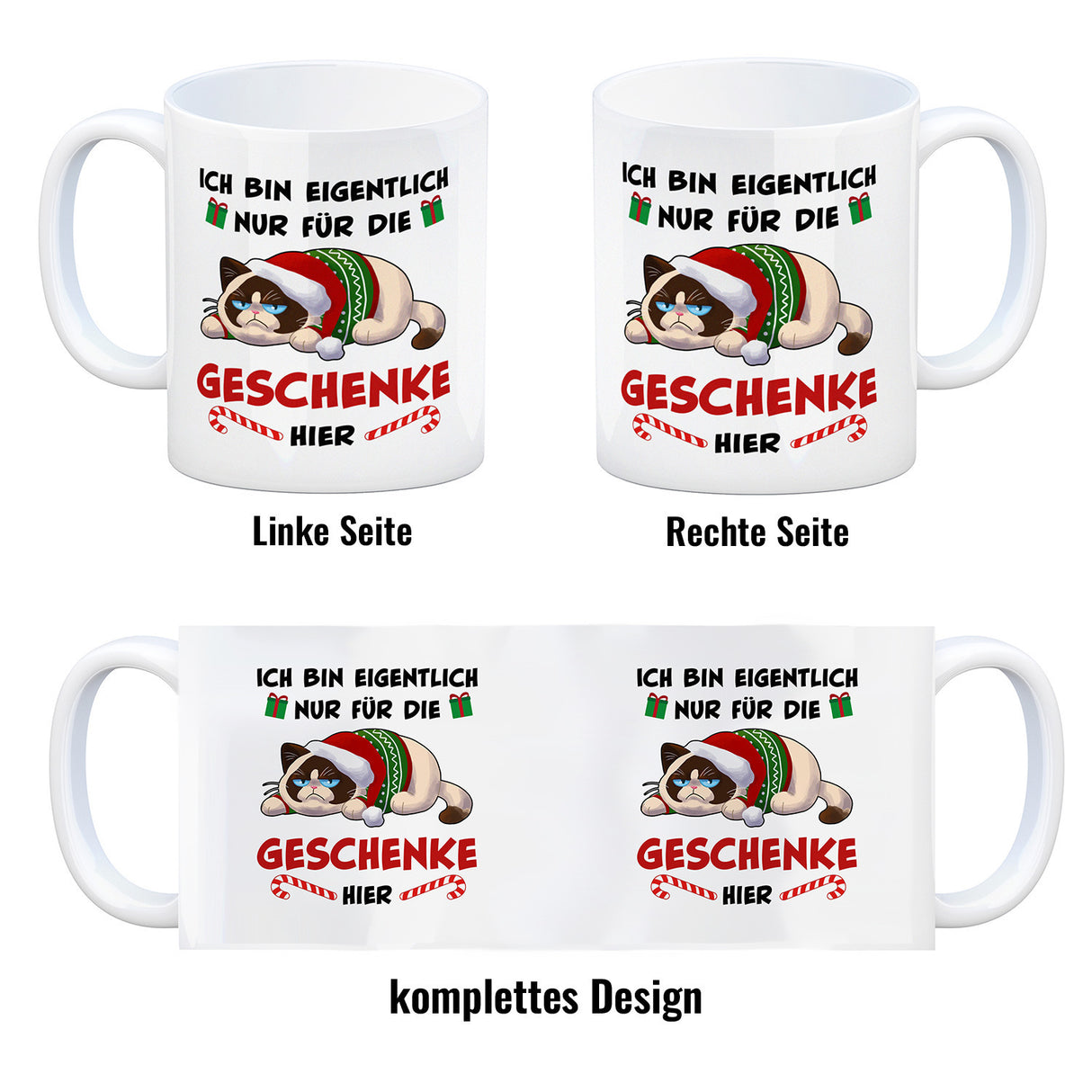 Grimmige Katze Kaffeebecher mit Spruch nur für die Geschenke hier