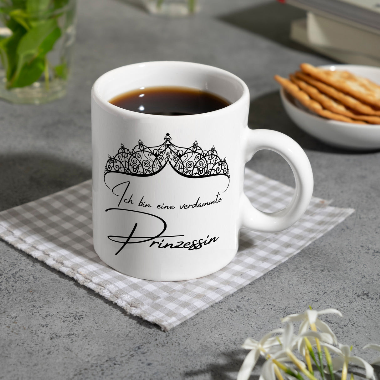 Diadem Kaffeebecher mit Spruch Ich bin eine verdammte Prinzessin