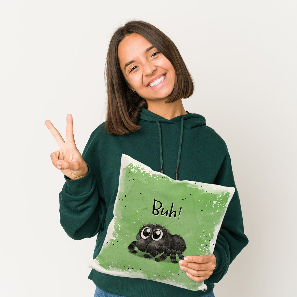 Buh! Flauschige Spinne Kissen mit Spruch