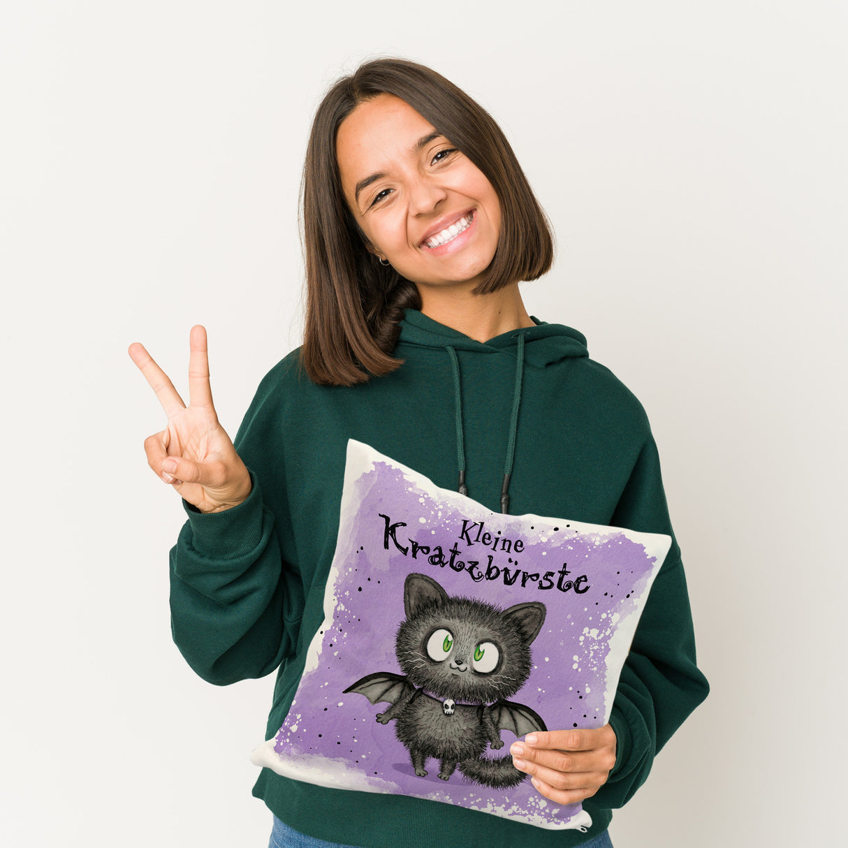 Kleine Kratzbürste Kissen mit Fledermaus-Katze