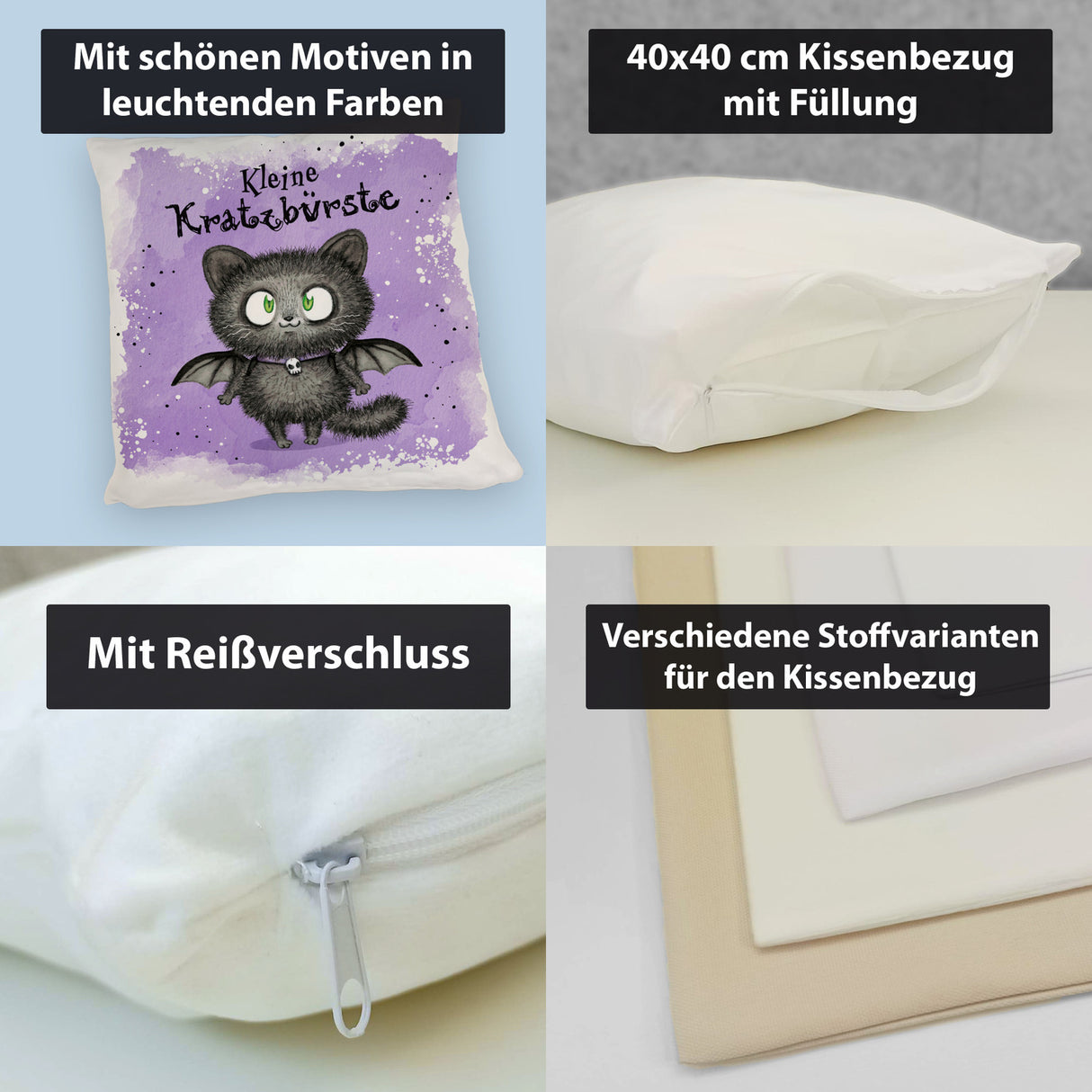 Kleine Kratzbürste Kissen mit Fledermaus-Katze
